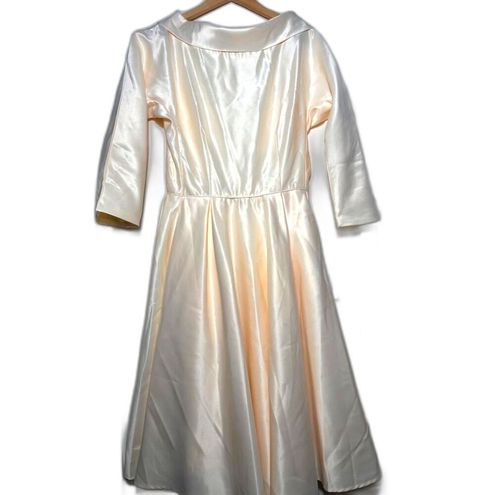 Unique Vintage Lana Bridal Dress Cream Satin 1950s pinup high neck retro NWF